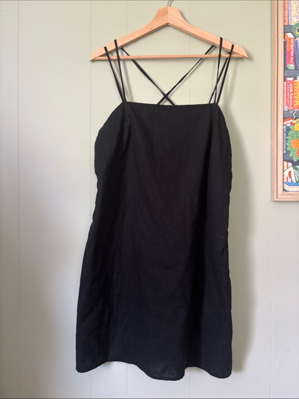 H&M Black linen blend Dress with Double Straps